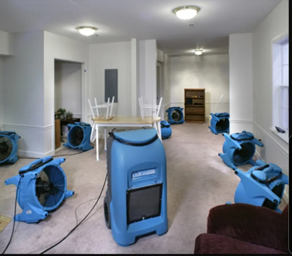 Air movers and dehumidifier setup for Water Extraction & Removal in Hermon